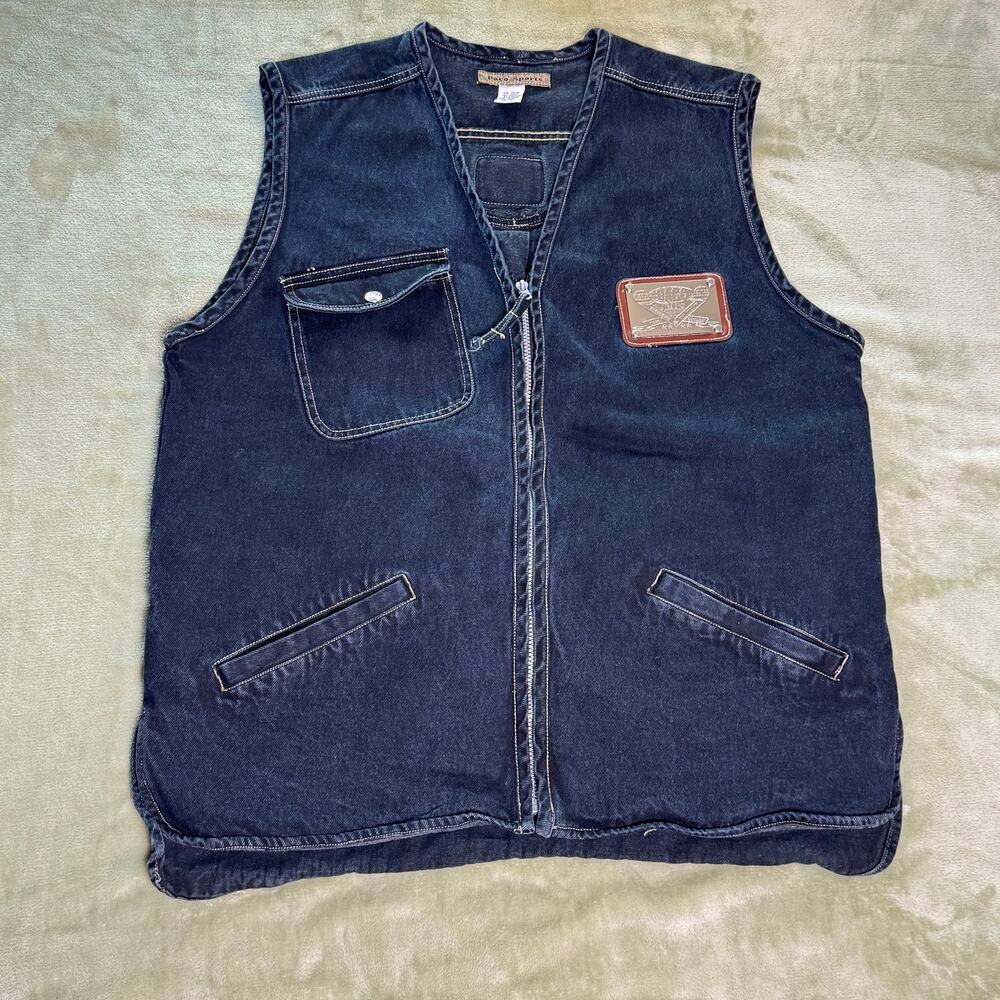 Vintage Paco Sports Denim Utility Vest Full Zip Workwear Biker Men's M L